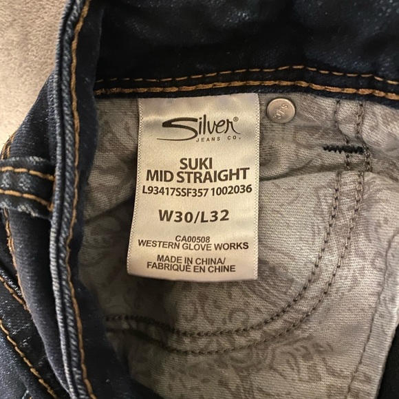 Blue low-rise silver mid-straight jeans. Waist 30 length 32 - Picture 3 of 5